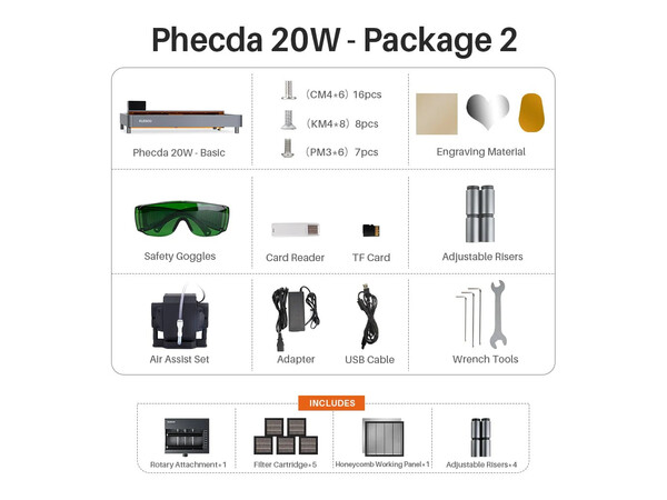 PHECDA Laser Engraver  Cutter 20W - Package 2