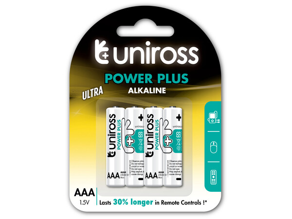 Uniross AAA Power Plus Alkaline Batteries 4 Pcs