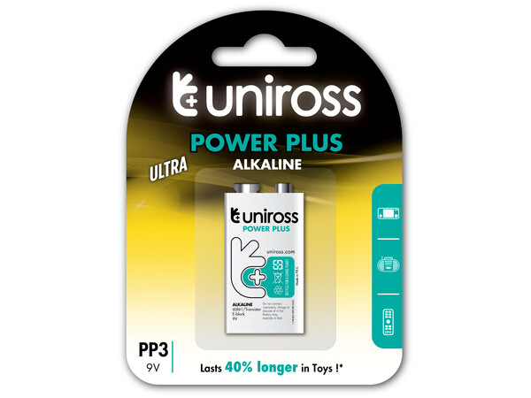 Uniross PP3 9V Power Plus Alkaline Batteries