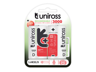 Uniross D 3000 Hybrio Rechargable Batteries 2 Pcs