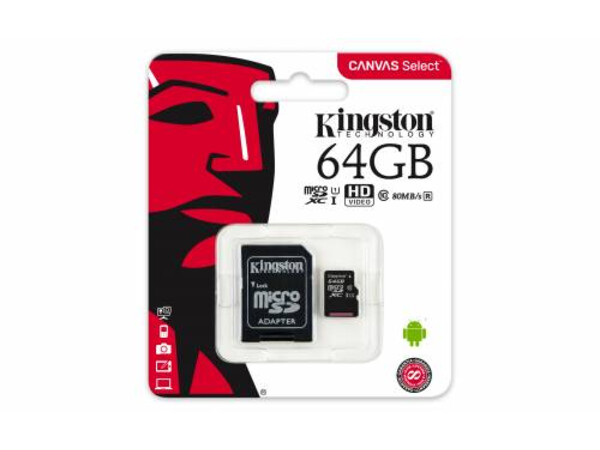 KINGSTON CANVAS SELECT SD CARD + ADAPTER 64GB