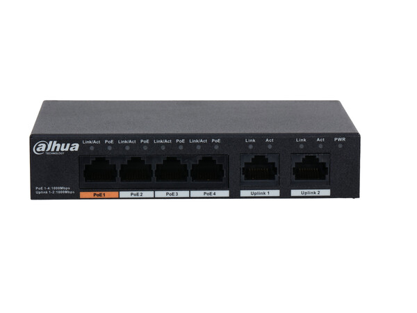 Dahua PoE Switch 4port Gig +2UP 60W PFS3006-4GT-60 V2