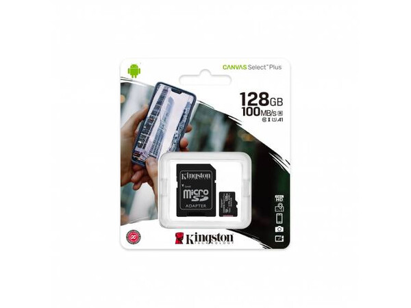 KINGSTON CANVAS SELECT PLUS CL10 SD CARD + ADAPTER 128GB