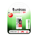 Uniross AAA 600 Hybrio Rechargable Batteries 2 Pcs