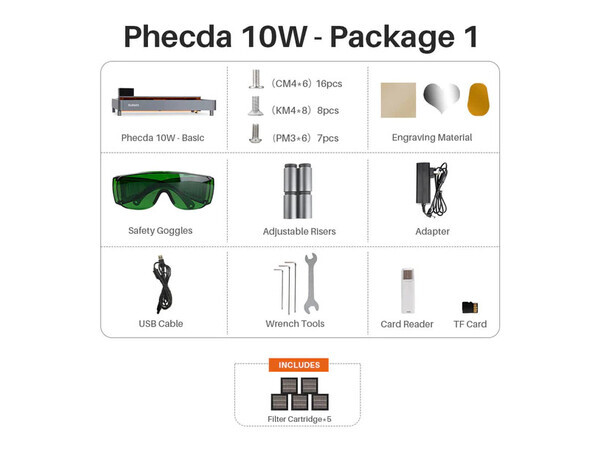 PHECDA Laser Engraver  Cutter 10W - Package 1