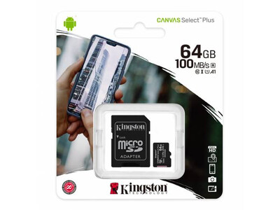 KINGSTON MICROSDHC CANVAS SELECT PLUS 64GB MEMORY CARD + ADAPTER SDCS2/64GB